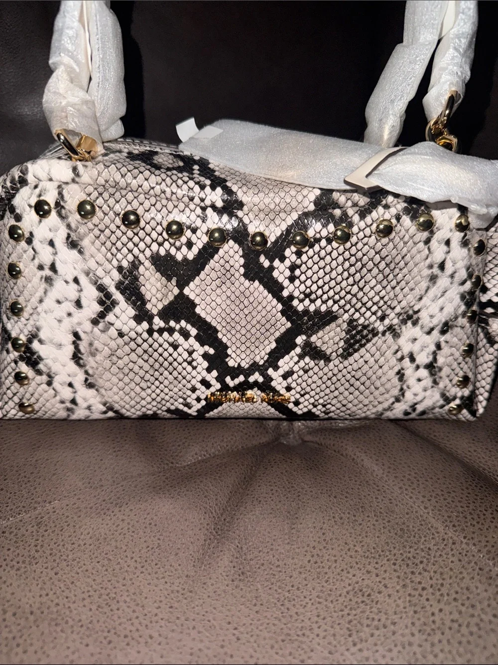 Michael Kors Cecily Small Studded Snake Embossed Shoulder Bag